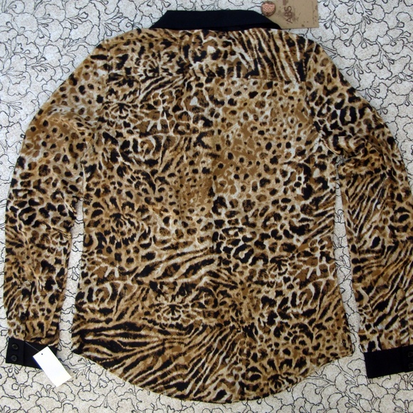 ABS Allen Schwartz Animal Print Sheer Blouse Shirt - Picture 5 of 5